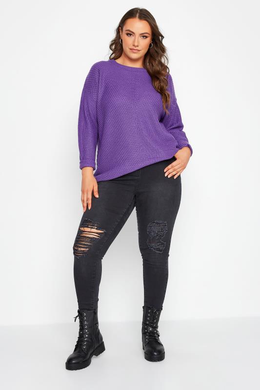 Plus Size Bright Purple Essential Knitted Jumper | Yours Clothing 3