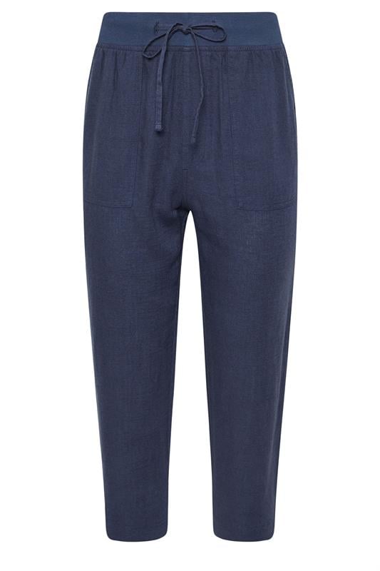 M&Co Navy Blue Linen Cropped Trousers | M&Co 5