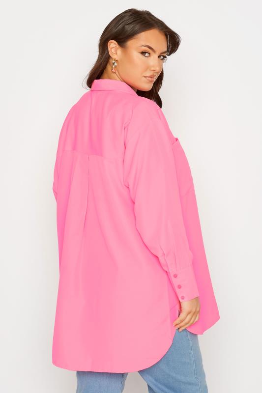 LIMITED COLLECTION Plus Size Neon Pink Oversized Boyfriend Shirt | Yours Clothing 3