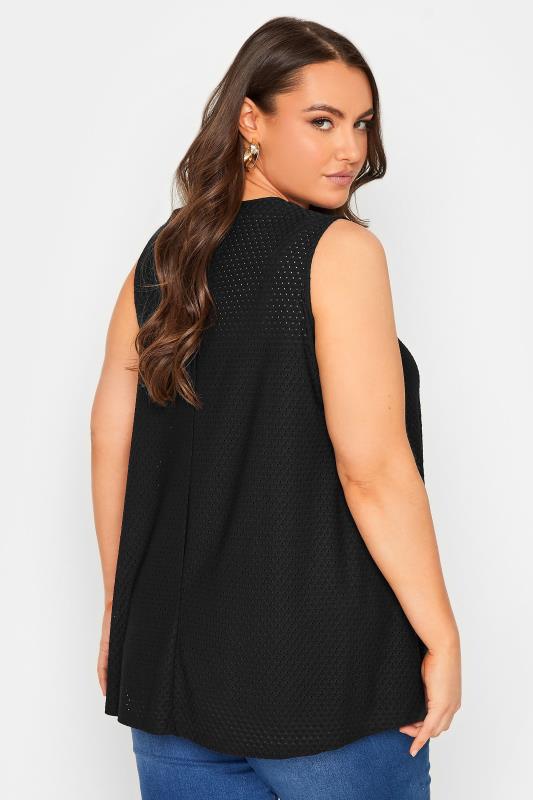 YOURS Curve Black Textured Pointelle Pleat Vest Top | Yours Clothing  3