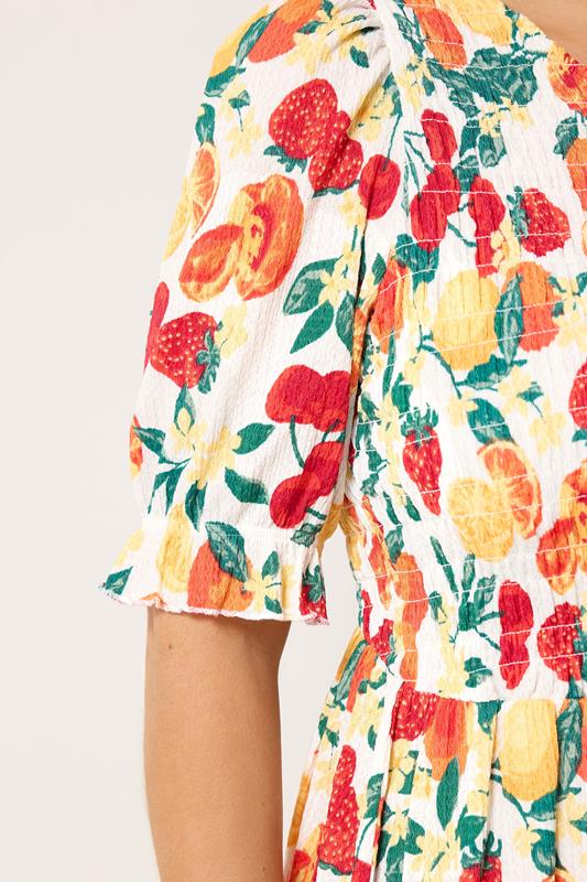 YOURS Plus Size Orange Shirred Fruit Print Dress | Yours Clothing 4