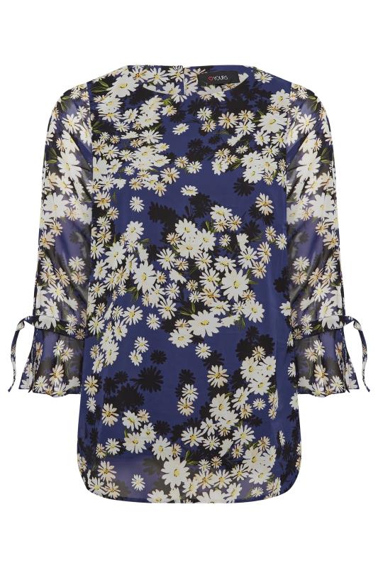 YOURS Plus Size Curve Blue & White Floral Bell Sleeve Blouse | Yours Clothing  7