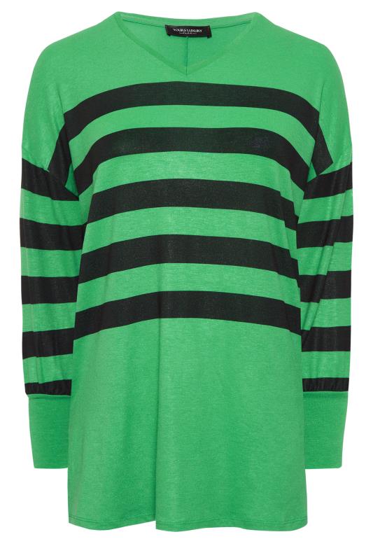YOURS LUXURY Curve Green Stripe V-Neck Top | Yours Clothing 7