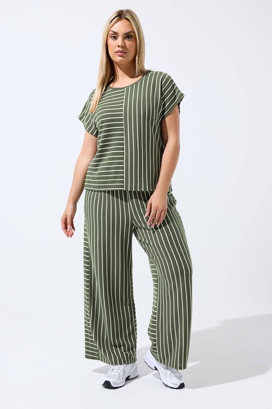 LIMITED COLLECTION Plus Size Khaki Green Stripe Tee | Yours Clothing 1