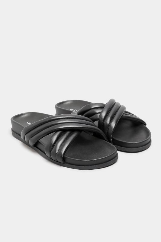 Black Padded Crossover Strap Sandals In Extra Wide EEE Fit | Yours Clothing  2