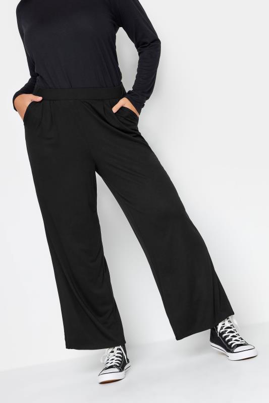  Tallas Grandes YOURS Curve Black Pleated Wide Leg Stretch Trousers