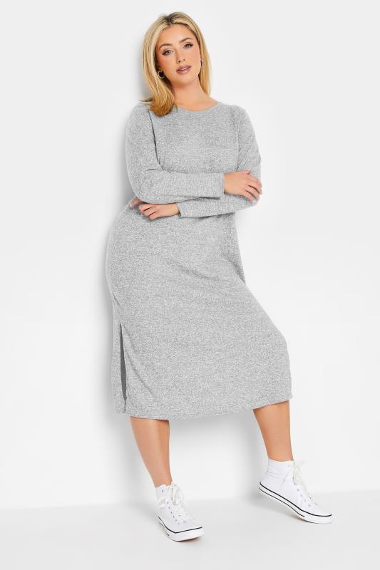 Plus Size Curve Grey Soft Touch Jumper Midaxi Dress | Yours Clothing 1