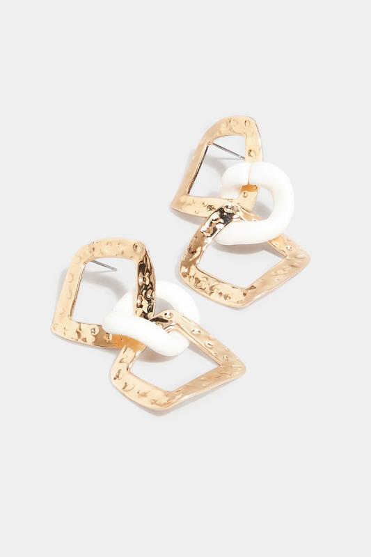 Gold Tone Triple Diamond Hoop Drop Earrings | Yours Clothing 3