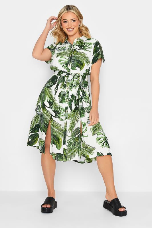 Plus Size  YOURS PETITE Curve Green Leaf Print Shirt Dress
