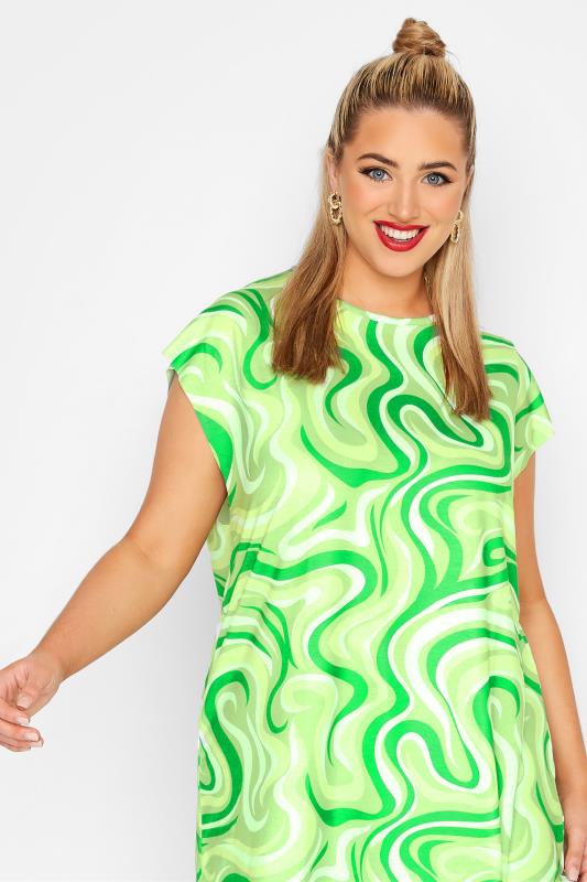 LIMITED COLLECTION Curve Green Retro Swirl Print Grown on Sleeve Top 4