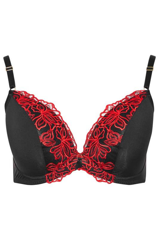 Curve Black & Red Embroided Flower Padded Bra | Yours Clothing 4