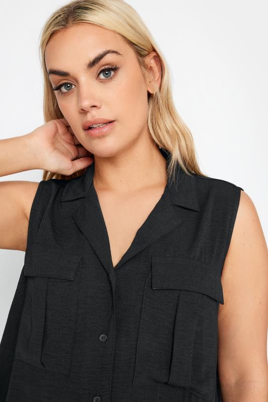 YOURS Plus Size Black Sleeveless Utility Shirt | Yours Clothing 4