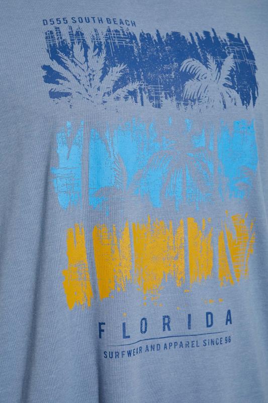 D555 Big & Tall Blue Florida Palm Tree Printed T-Shirt 2