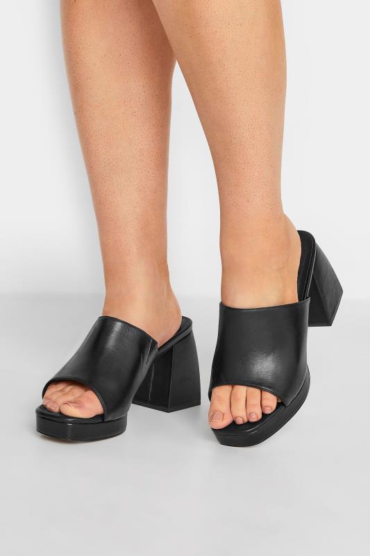LIMITED COLLECTION Plus Size Black Platform Block Mule Sandal Heels In Wide E Fit | Yours Clothing  1