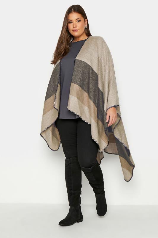 Plus Size  Natural Stripe Knitted Wrap Shawl