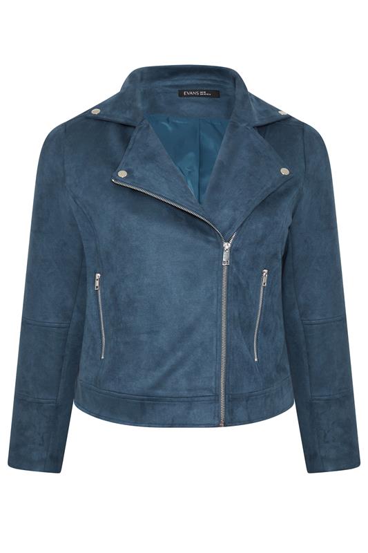 EVANS Plus Size Navy Blue Suedette Biker Jacket | Evans 5