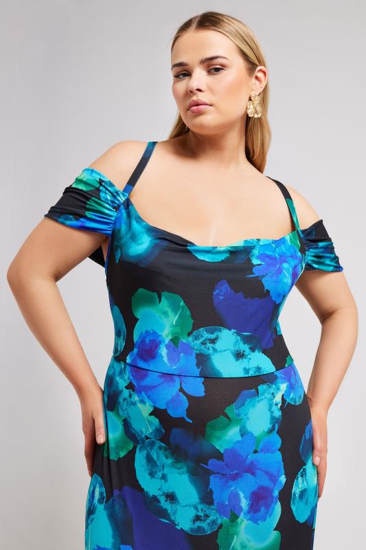YOURS LONDON Plus Size Black & Blue Floral Print Maxi Dress | Yours Clothing 4