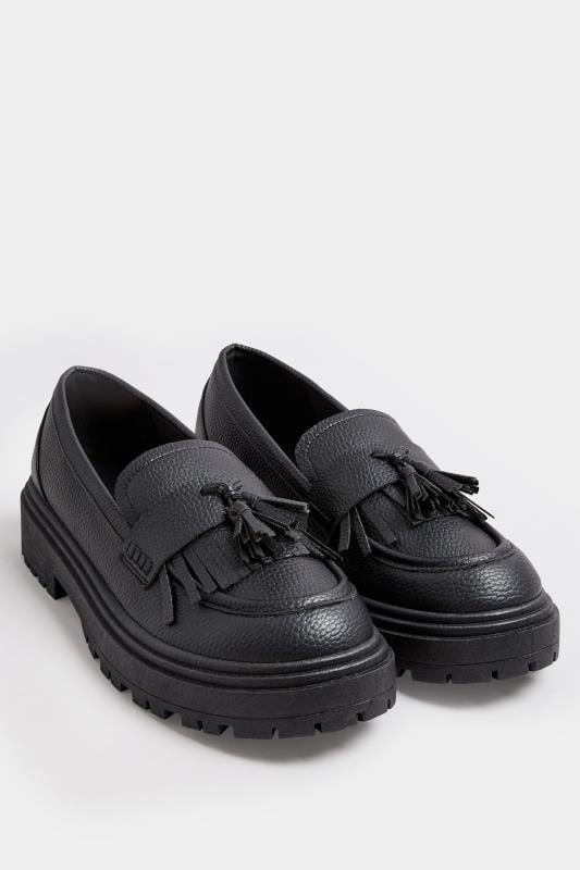 Black Faux Leather Tassel Loafers In Extra Wide EEE Fit | Yours Clothing 2