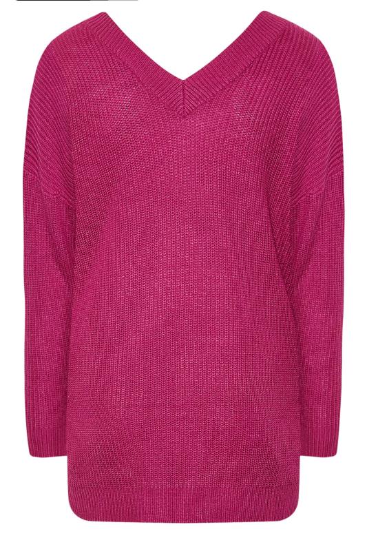 Plus Size Pink V-Neck Knitted Jumper | Yours Clothing 7