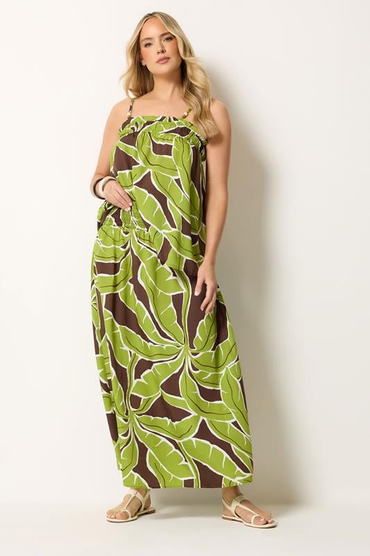  LTS Tall Green Palm Print Maxi Skirt