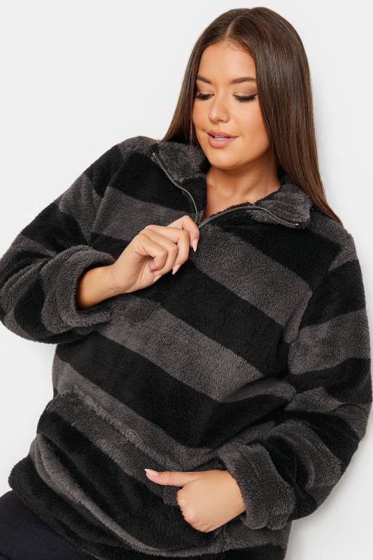YOURS Plus Size Stripe  Half Zip Fleece Sweatshirt | Yours Clothing 5