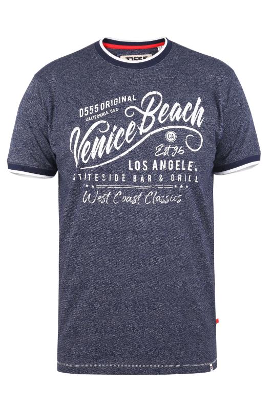 D555 Big & Tall Navy Blue 'Venice Beach' Slogan Printed T-Shirt 2