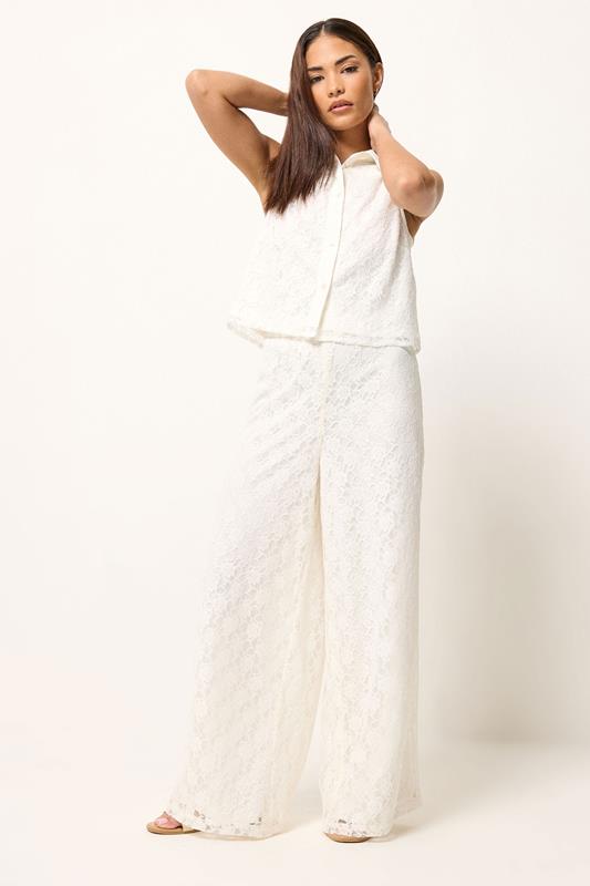 PixieGirl Petite Women's Set White Lace Lined Shirt & Wide Leg Trousers | PixieGirl 2