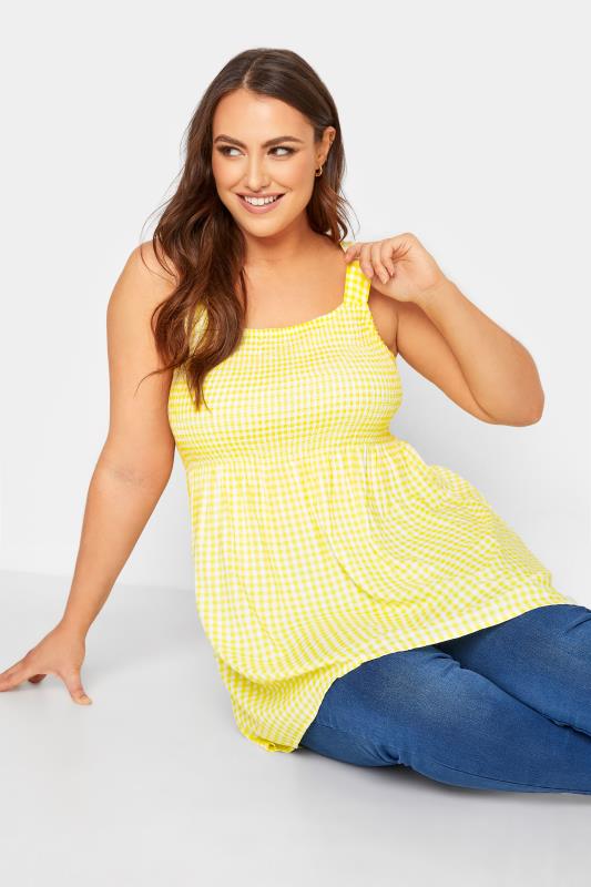 Curve Yellow Shirred Gingham Vest Top 1