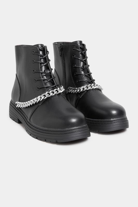 Black Chain Lace Up Boots In Wide E Fit & Extra Wide EEE Fit 2