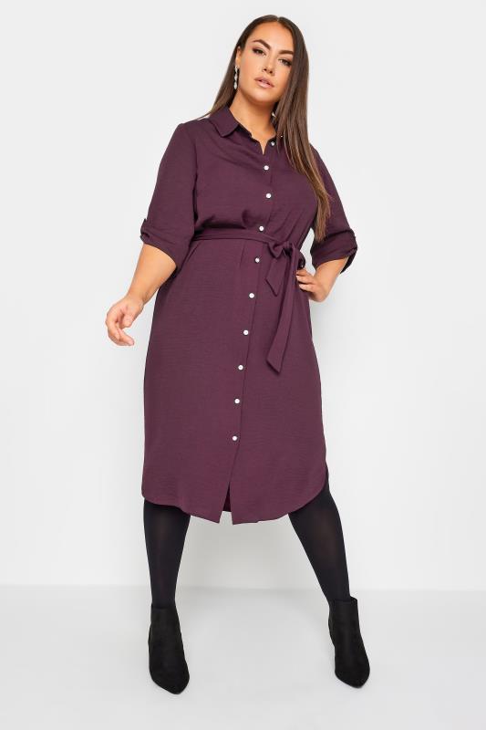 YOURS Plus Size Berry Purple Midi Shirt Dress | Yours Clothing 2