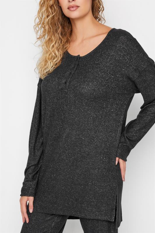 LTS Tall Charcoal Grey Henley Soft Touch Lounge Top 4