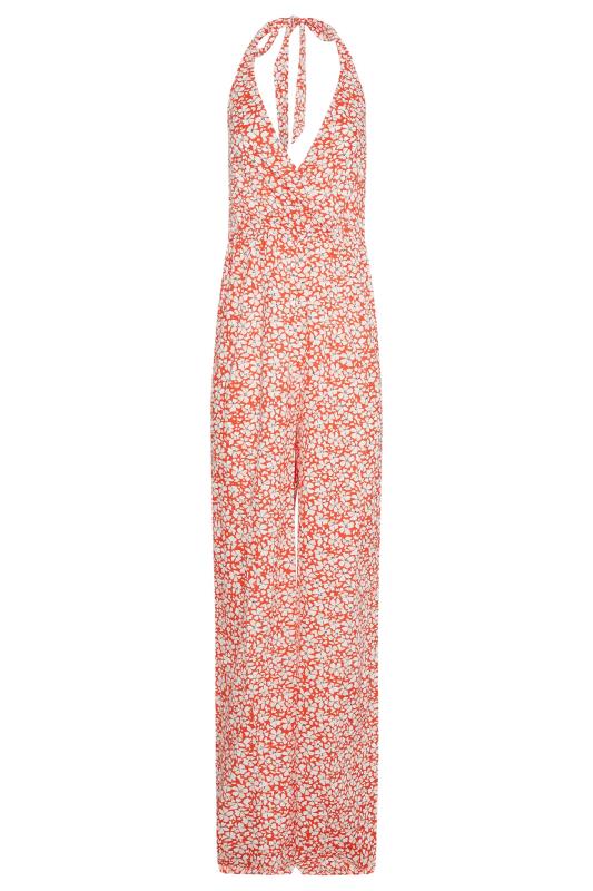 LTS Tall Women's Orange Floral Print Halter Neck Jumpsuit | Long Tall Sally 6