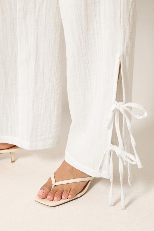 PixieGirl Petite Women's White Tie Detail Cotton Cheesecloth Wide Leg Trousers | PixieGirl 4