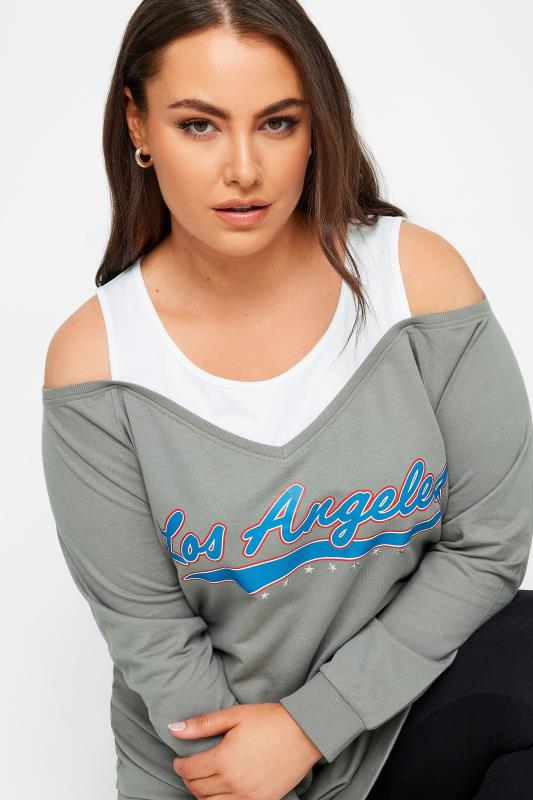 YOURS Plus Size Grey 'Los Angeles'  Print Bardot Top | Yours Clothing 4