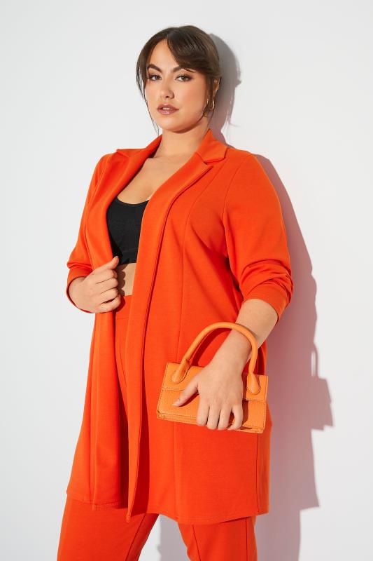 LIMITED COLLECTION Plus Size Bright Orange Scuba Blazer | Yours Clothing 8