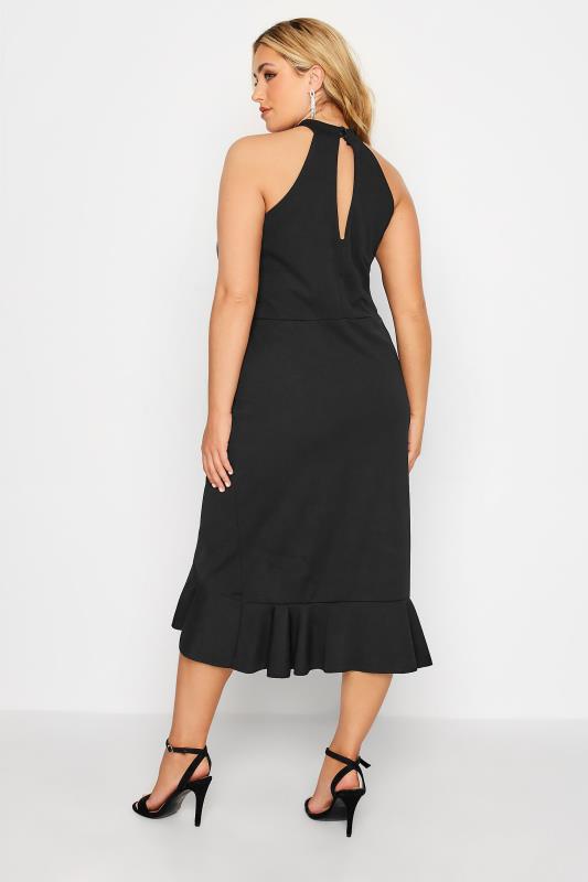 YOURS LONDON Plus Size Black Halter Neck Ruffle Wrap Dress | Yours Clothing 3