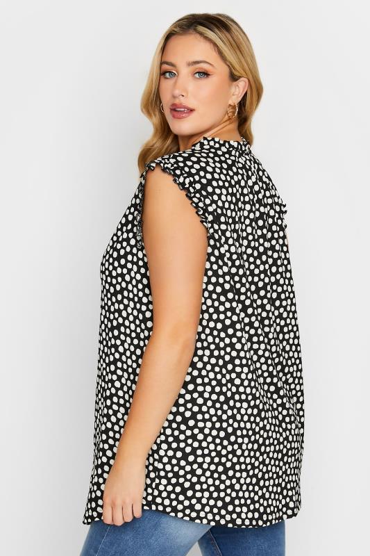 YOURS Plus Size Black Polka Dot Print Frill Sleeve Blouse | Yours Clothing 3