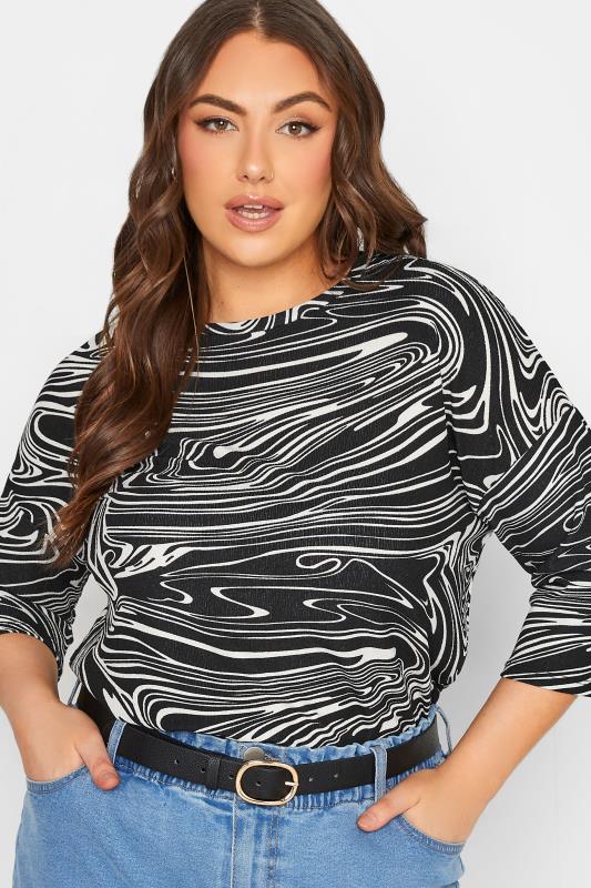 Plus Size Black Marble Print Top | Yours Clothing  4