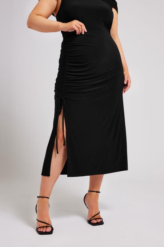  Tallas Grandes YOURS LONDON Curve Black Ruched Midaxi Skirt