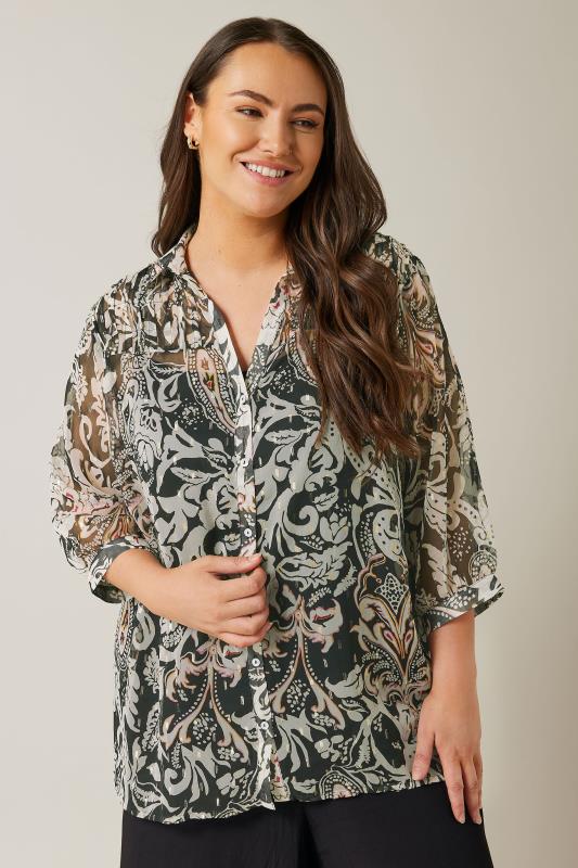 EVANS Plus Size Black Abstract Print Mesh Boho Blouse | Evans 2