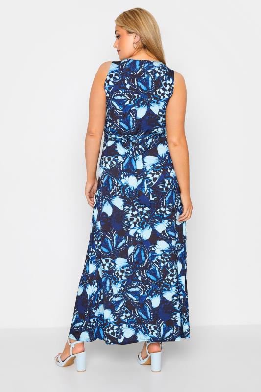 YOURS LONDON Curve Blue Butterfly Print Knot Front Maxi Dress 3