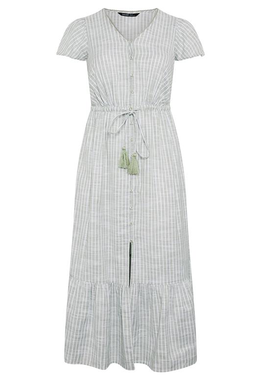 YOURS Plus Size Sage Green Stripe Angel Sleeve Dress | Yours Clothing 5