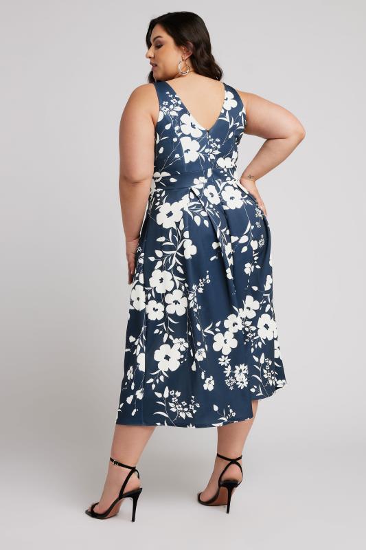 YOURS LONDON Plus Size Navy Blue Floral Pleat Dress | Yours Clothing 3