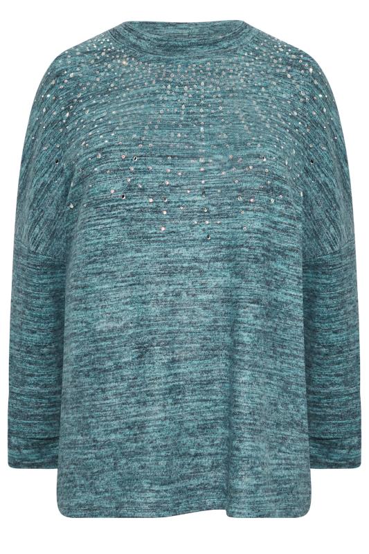 YOURS LUXURY Plus Size Blue Sequin Embellished Marl Soft Touch Top | Yours Clothing 7