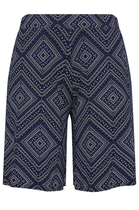 YOURS Plus Size Navy Blue Aztec Print Jersey Shorts | Yours Clothing 5