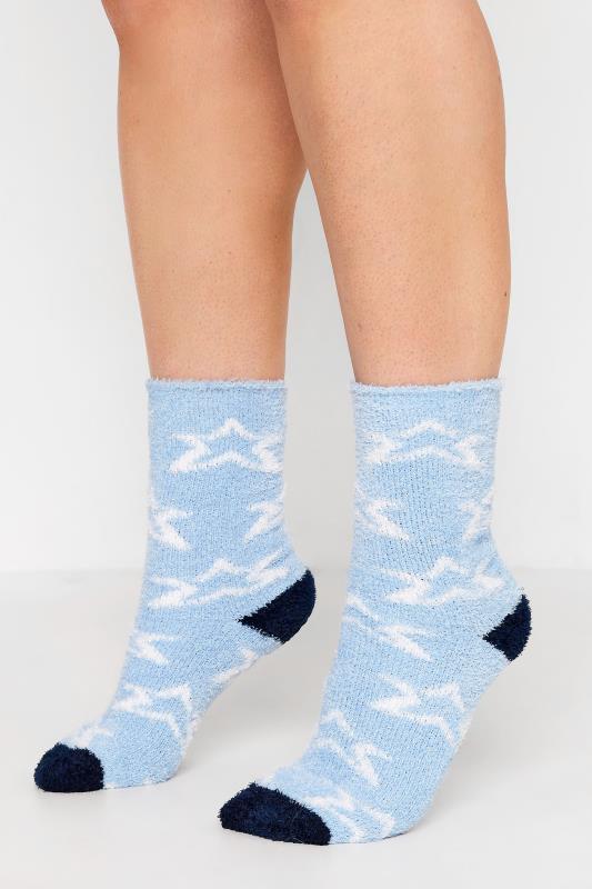 2 PACK Blue Metallic Star Print Fluffy Ankle Socks 3