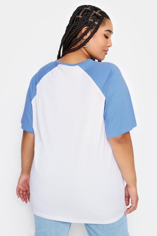 YOURS Plus Size White & Blue Raglan Sleeve T-Shirt | Yours Clothing 3