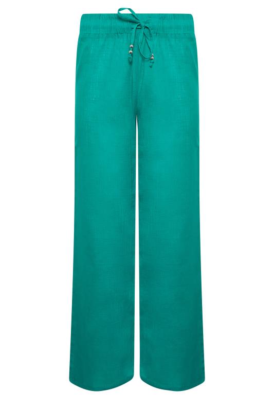 Petite Green Cotton Wide Leg Trousers | PixieGirl 4