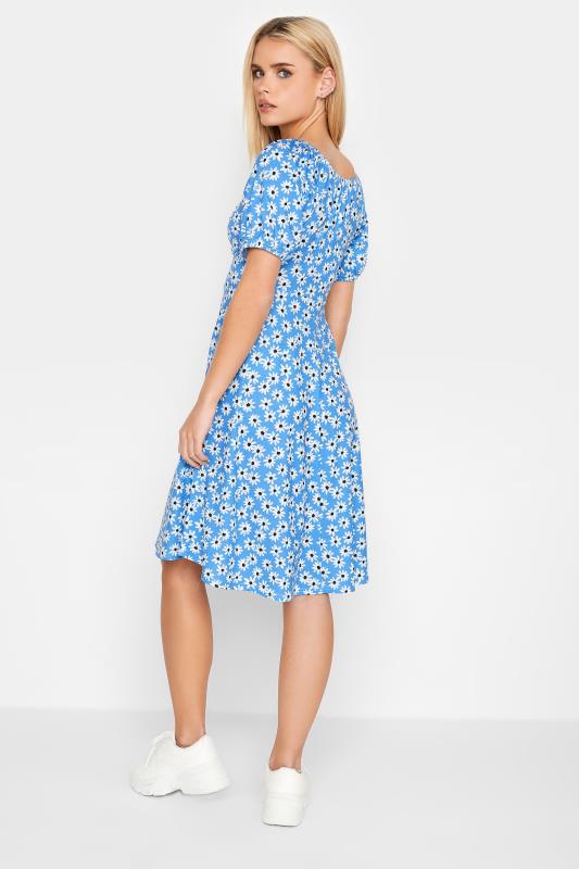 Petite Blue Daisy Print Ruched Front Dress | PixieGirl 3