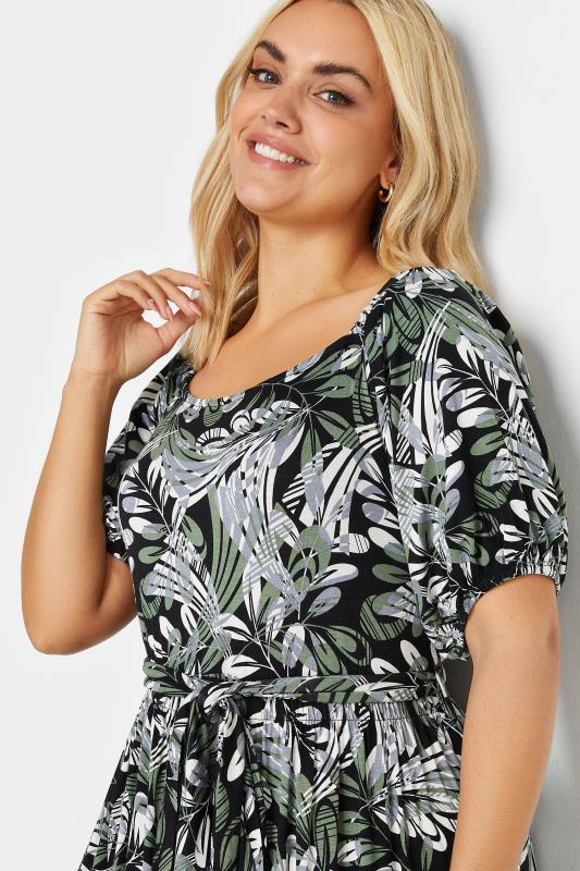 YOURS Plus Size Green Leaf Print Tiered Maxi Dress | Yours Clothing 4